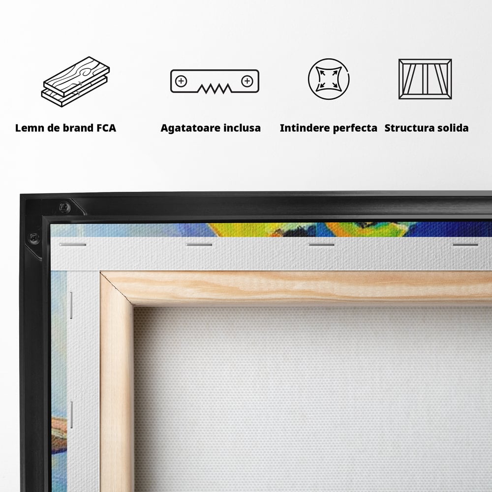 Tablou Canvas Premium, LuxCanva® M1037, Tandrete in Tonuri Reci, Cobalt, Albastru, Pasari, Pereche, Acuarela, Pictura, Creanga, Contrast, Birou, Living, Camera Copil