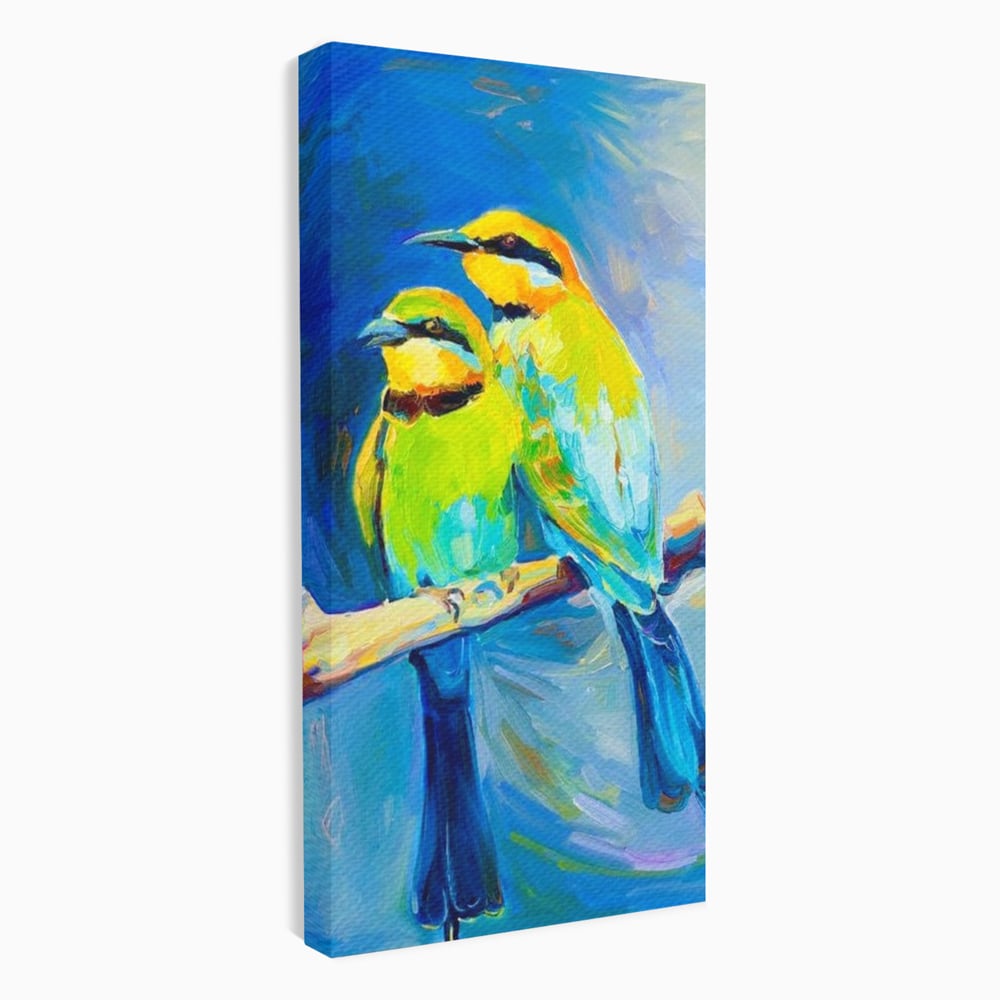 Tablou Canvas Premium, LuxCanva® M1037, Tandrete in Tonuri Reci, Cobalt, Albastru, Pasari, Pereche, Acuarela, Pictura, Creanga, Contrast, Birou, Living, Camera Copil