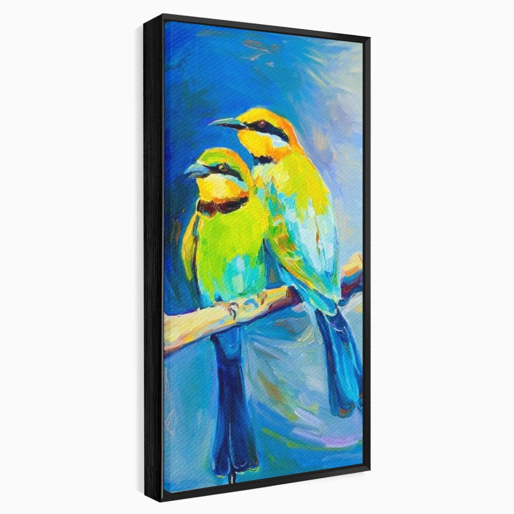 Tablou Canvas Premium, LuxCanva® M1037, Tandrete in Tonuri Reci, Cobalt, Albastru, Pasari, Pereche, Acuarela, Pictura, Creanga, Contrast, Birou, Living, Camera Copil
