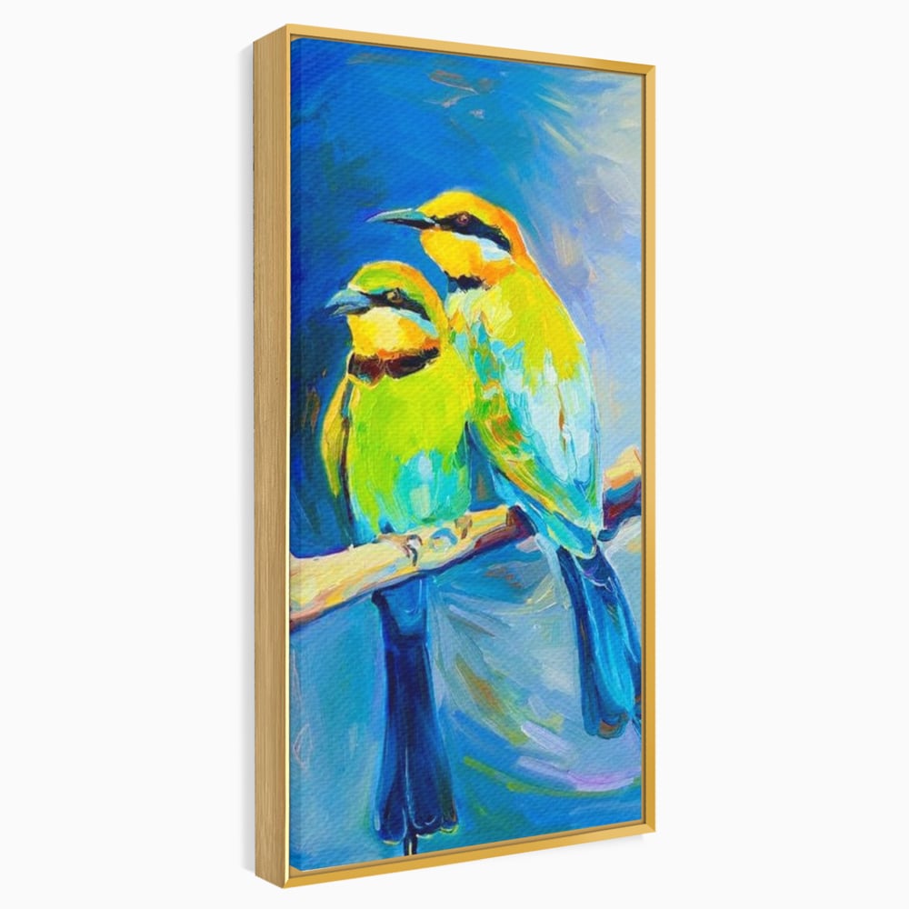 Tablou Canvas Premium, LuxCanva® M1037, Tandrete in Tonuri Reci, Cobalt, Albastru, Pasari, Pereche, Acuarela, Pictura, Creanga, Contrast, Birou, Living, Camera Copil