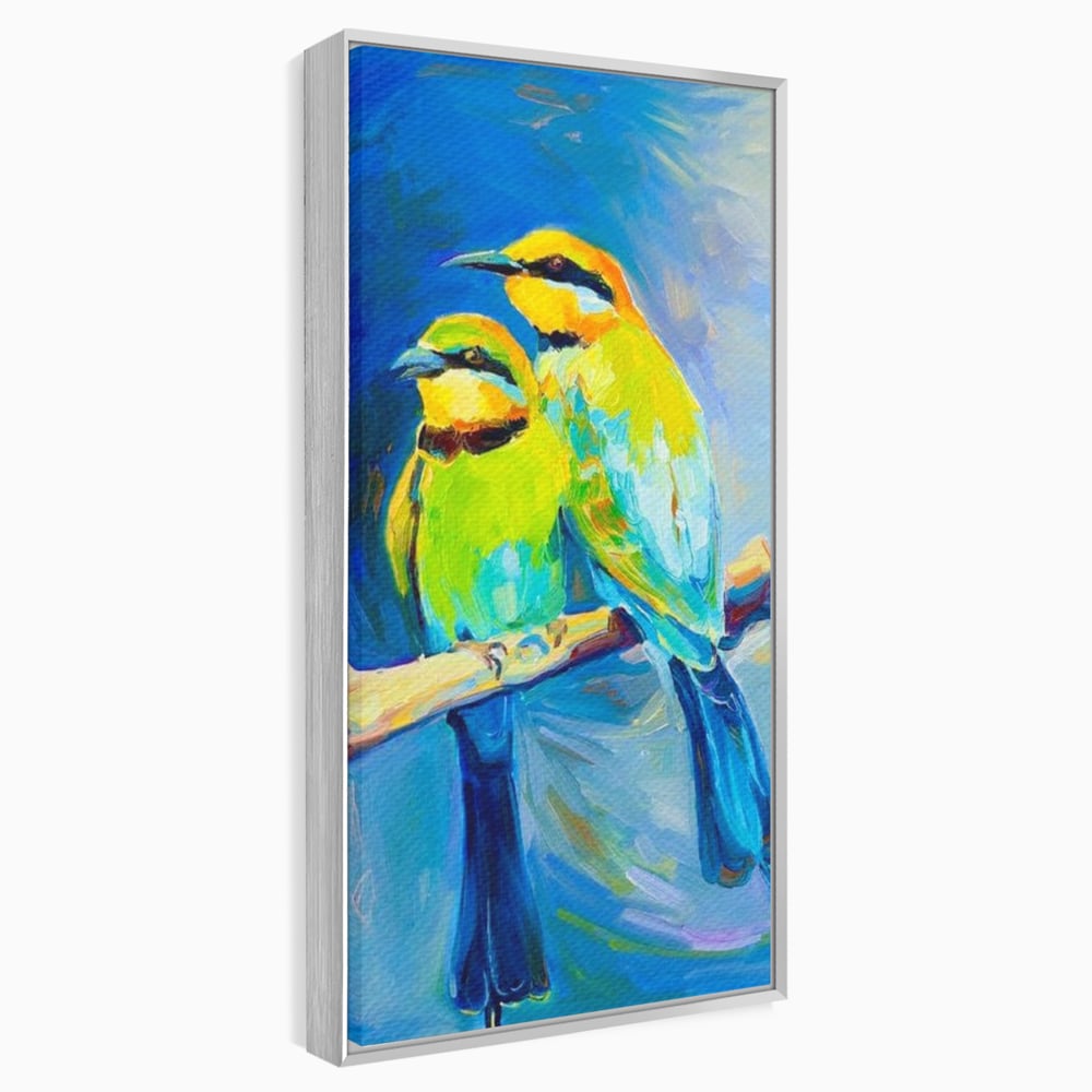 Tablou Canvas Premium, LuxCanva® M1037, Tandrete in Tonuri Reci, Cobalt, Albastru, Pasari, Pereche, Acuarela, Pictura, Creanga, Contrast, Birou, Living, Camera Copil