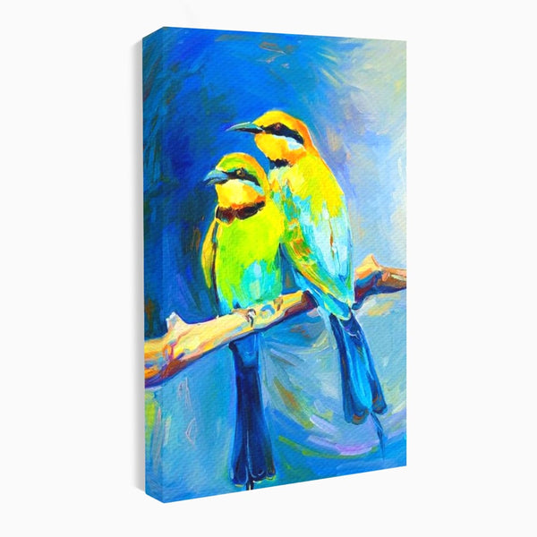 Tablou Canvas Premium, LuxCanva® M1037, Tandrete in Tonuri Reci, Cobalt, Albastru, Pasari, Pereche, Acuarela, Pictura, Creanga, Contrast, Birou, Living, Camera Copil