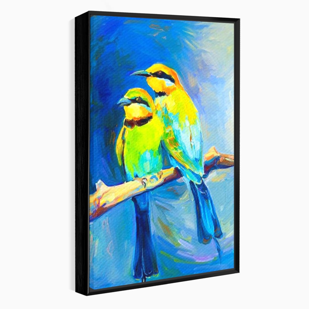 Tablou Canvas Premium, LuxCanva® M1037, Tandrete in Tonuri Reci, Cobalt, Albastru, Pasari, Pereche, Acuarela, Pictura, Creanga, Contrast, Birou, Living, Camera Copil