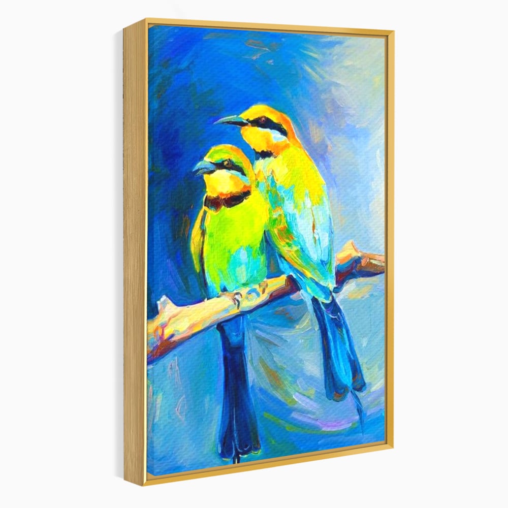 Tablou Canvas Premium, LuxCanva® M1037, Tandrete in Tonuri Reci, Cobalt, Albastru, Pasari, Pereche, Acuarela, Pictura, Creanga, Contrast, Birou, Living, Camera Copil