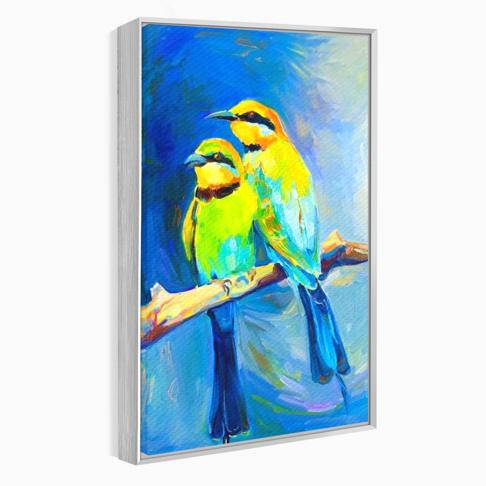 Tablou Canvas Premium, LuxCanva® M1037, Tandrete in Tonuri Reci, Cobalt, Albastru, Pasari, Pereche, Acuarela, Pictura, Creanga, Contrast, Birou, Living, Camera Copil