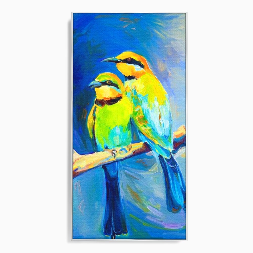 Tablou Canvas Premium, LuxCanva® M1037, Tandrete in Tonuri Reci, Cobalt, Albastru, Pasari, Pereche, Acuarela, Pictura, Creanga, Contrast, Birou, Living, Camera Copil