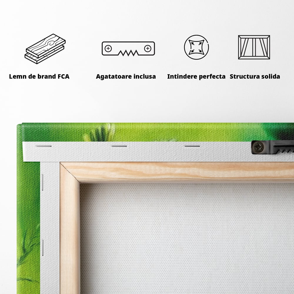 Tablou Canvas Premium, LuxCanva® M1038, Verde in Doi Timpi, Verde, Primavara, Vegetatie, Ciulini, Pasari, Zbor, Iarba, Natura, Contrast, Birou, Living, Camera Copil