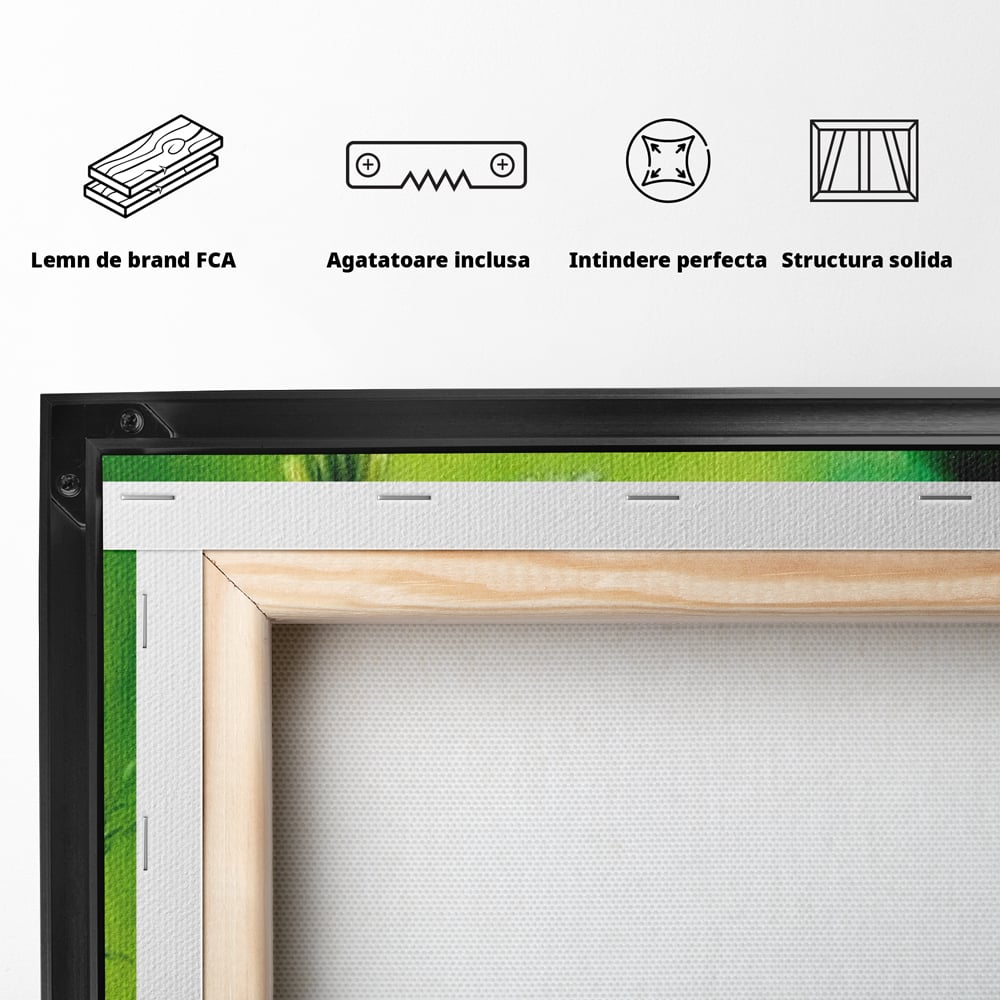 Tablou Canvas Premium, LuxCanva® M1038, Verde in Doi Timpi, Verde, Primavara, Vegetatie, Ciulini, Pasari, Zbor, Iarba, Natura, Contrast, Birou, Living, Camera Copil