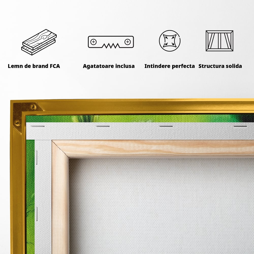 Tablou Canvas Premium, LuxCanva® M1038, Verde in Doi Timpi, Verde, Primavara, Vegetatie, Ciulini, Pasari, Zbor, Iarba, Natura, Contrast, Birou, Living, Camera Copil