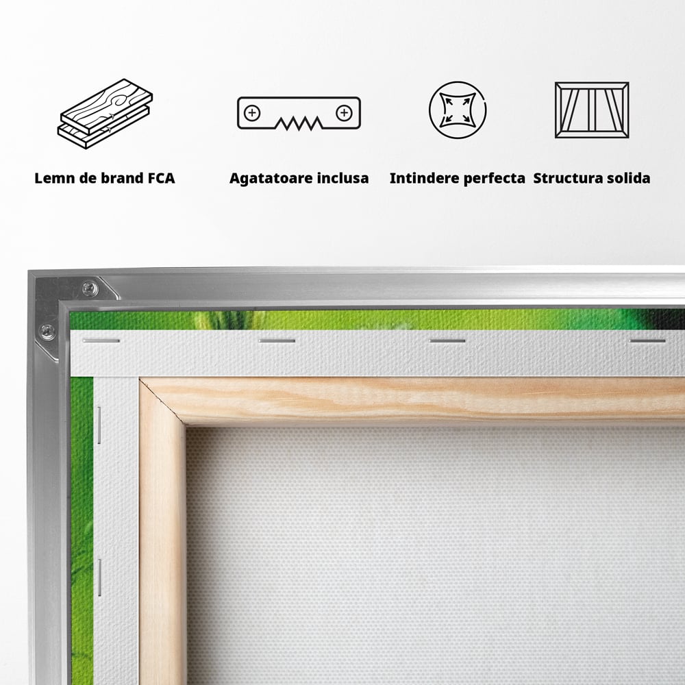 Tablou Canvas Premium, LuxCanva® M1038, Verde in Doi Timpi, Verde, Primavara, Vegetatie, Ciulini, Pasari, Zbor, Iarba, Natura, Contrast, Birou, Living, Camera Copil