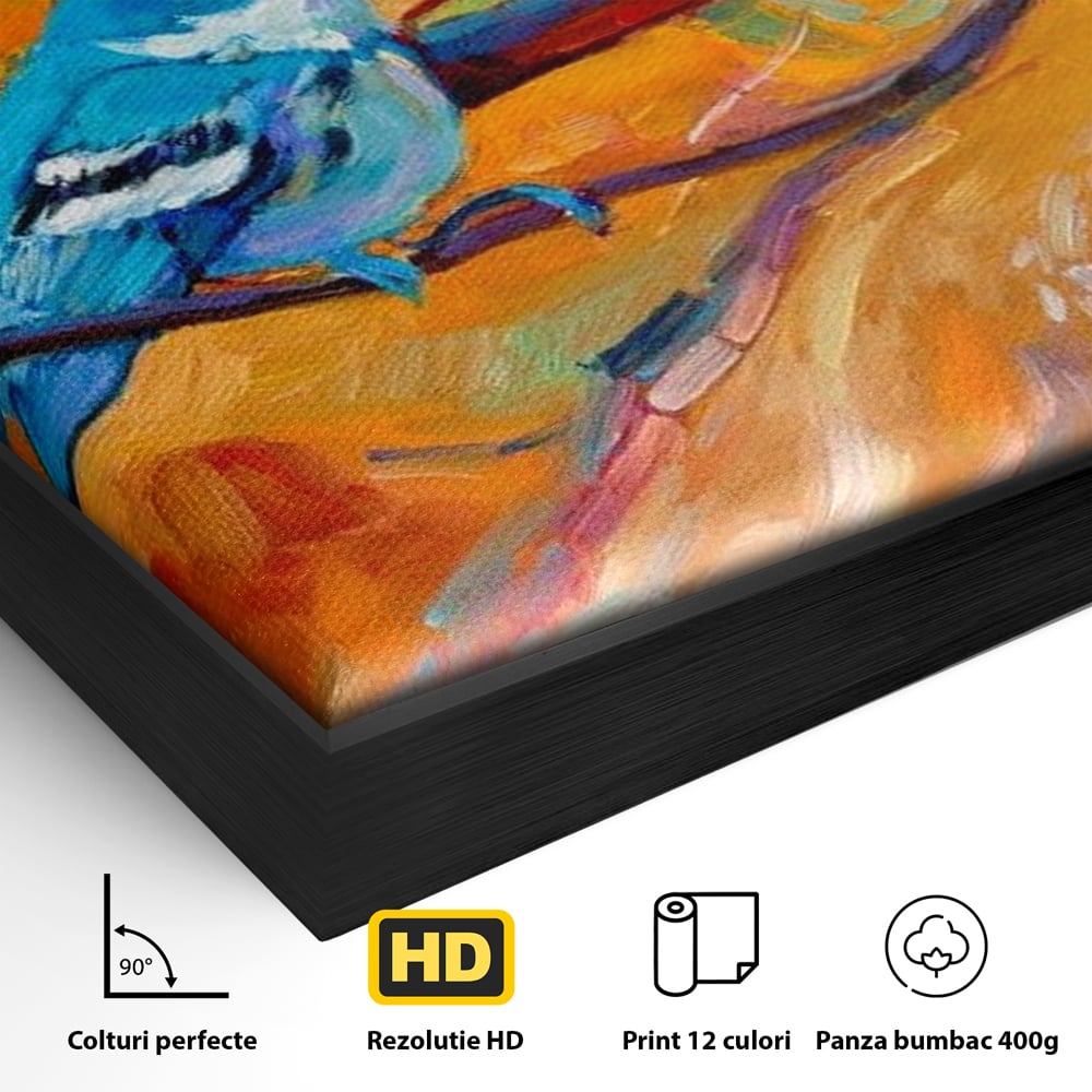 Tablou Canvas Premium, LuxCanva® M1039, Vestitoarea Toamnei, Toamna, Ramura, Pasare, Pictura, Acuarela, Frunze, Sezon, Nuanta, Birou, Living, Camera Copil