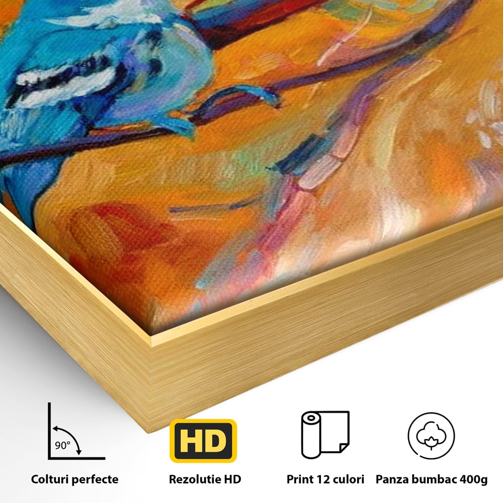 Tablou Canvas Premium, LuxCanva® M1039, Vestitoarea Toamnei, Toamna, Ramura, Pasare, Pictura, Acuarela, Frunze, Sezon, Nuanta, Birou, Living, Camera Copil