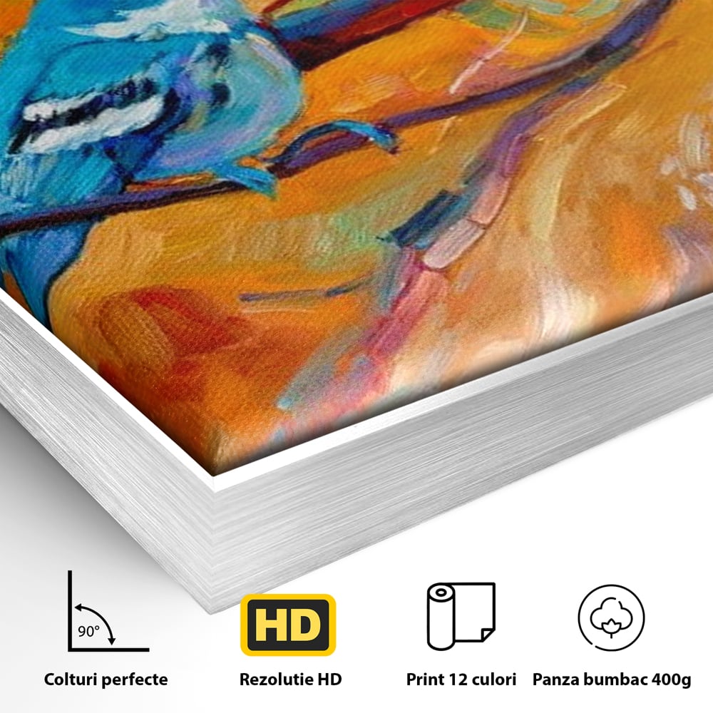 Tablou Canvas Premium, LuxCanva® M1039, Vestitoarea Toamnei, Toamna, Ramura, Pasare, Pictura, Acuarela, Frunze, Sezon, Nuanta, Birou, Living, Camera Copil