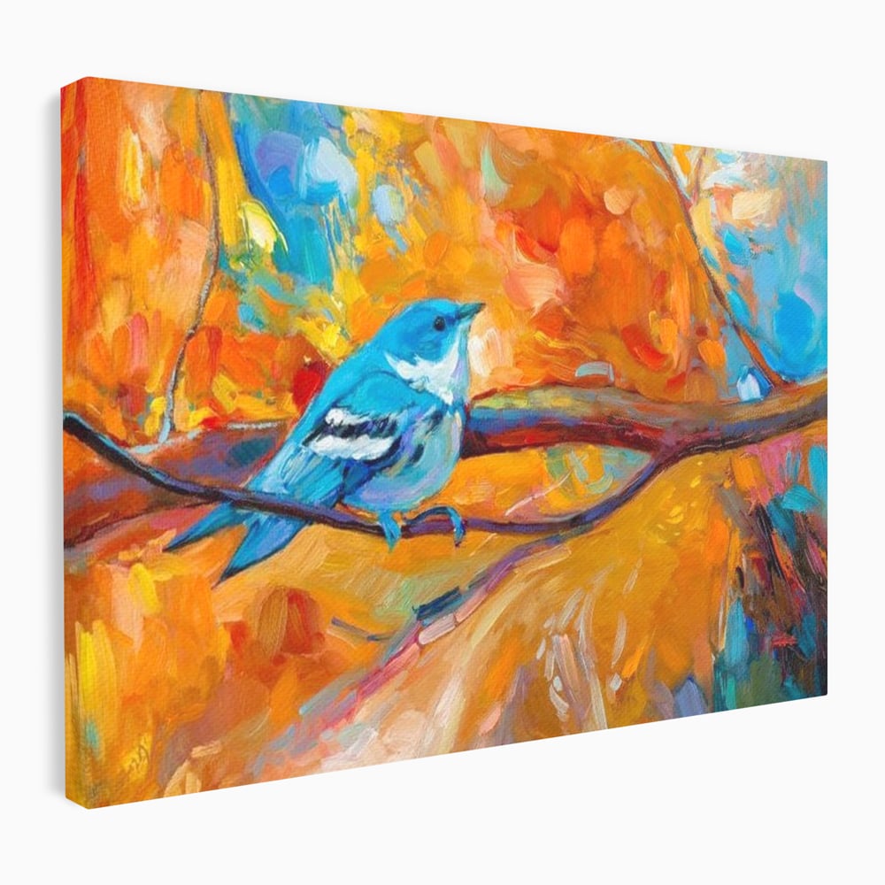 Tablou Canvas Premium, LuxCanva® M1039, Vestitoarea Toamnei, Toamna, Ramura, Pasare, Pictura, Acuarela, Frunze, Sezon, Nuanta, Birou, Living, Camera Copil