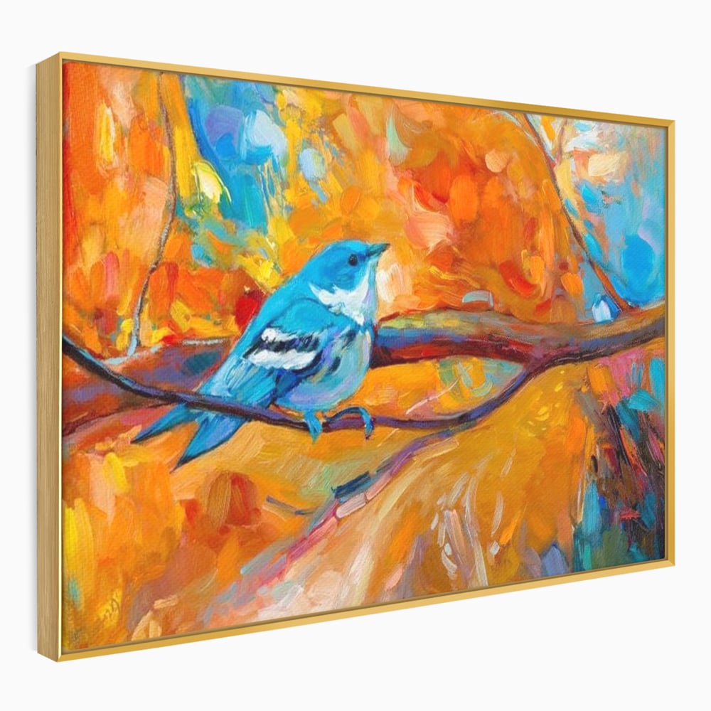 Tablou Canvas Premium, LuxCanva® M1039, Vestitoarea Toamnei, Toamna, Ramura, Pasare, Pictura, Acuarela, Frunze, Sezon, Nuanta, Birou, Living, Camera Copil
