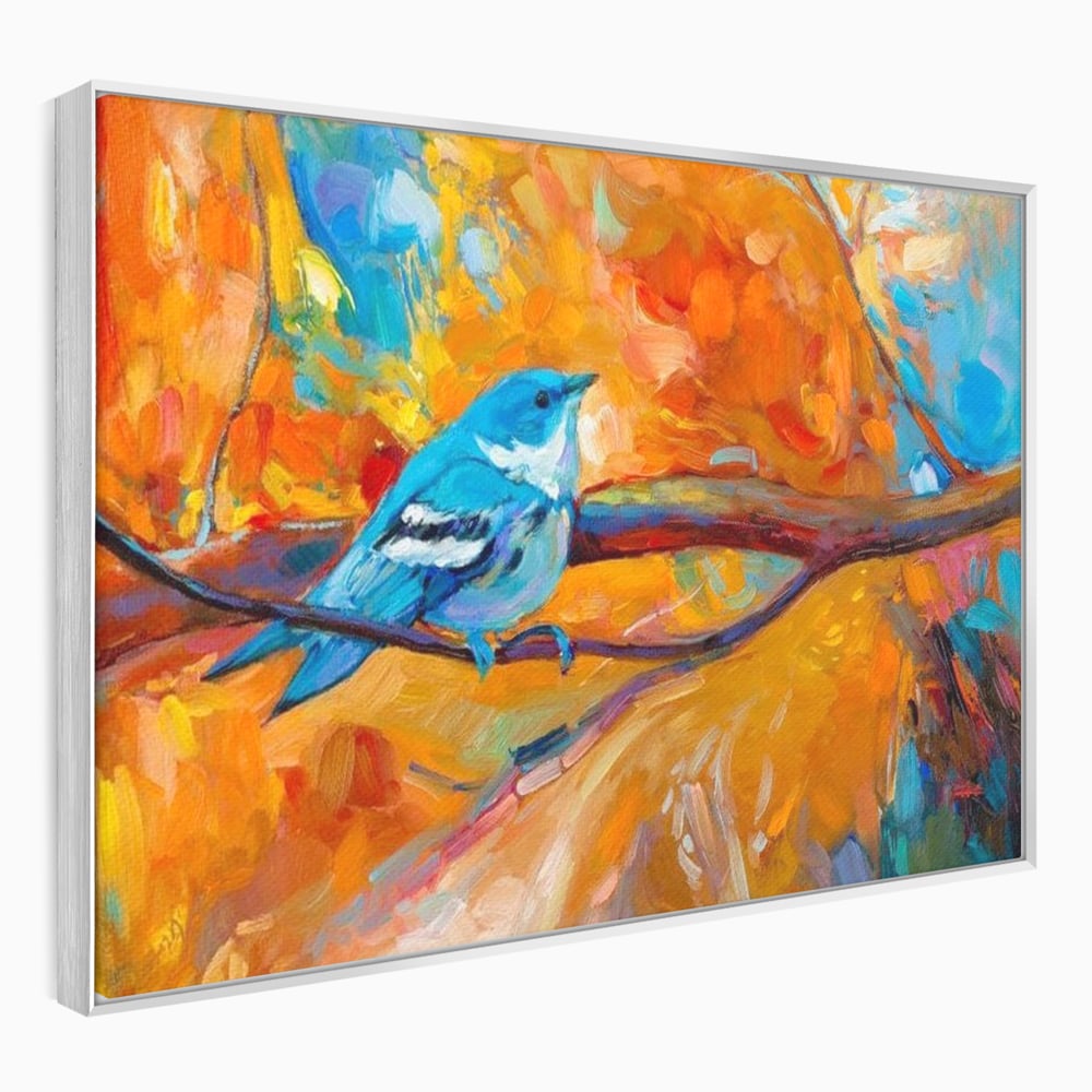 Tablou Canvas Premium, LuxCanva® M1039, Vestitoarea Toamnei, Toamna, Ramura, Pasare, Pictura, Acuarela, Frunze, Sezon, Nuanta, Birou, Living, Camera Copil