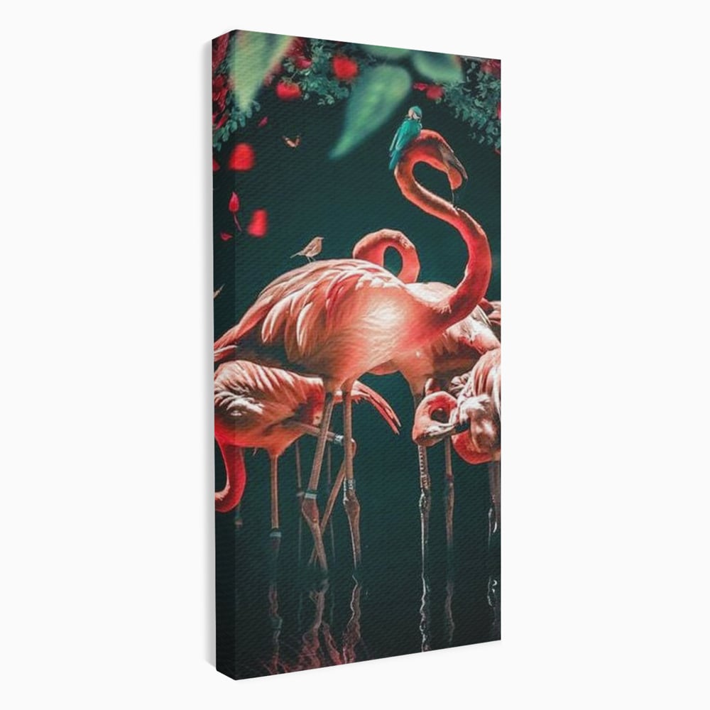 Tablou Canvas Premium, LuxCanva® M1040, Imparatia Flamingo, Pasari, Flamingo, Exotic, Roz, Mister, Eleganta, Grup, Petale, Flori, Gradina, Birou, Living, Camera Copil