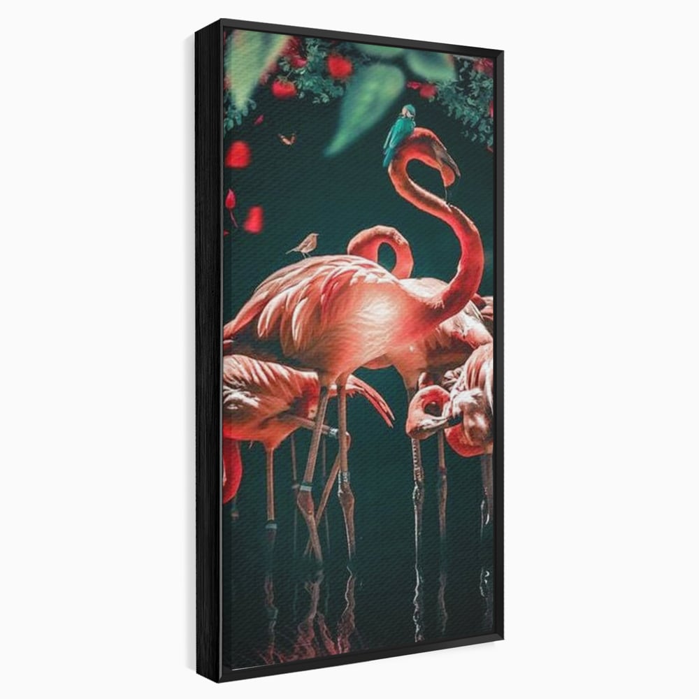 Tablou Canvas Premium, LuxCanva® M1040, Imparatia Flamingo, Pasari, Flamingo, Exotic, Roz, Mister, Eleganta, Grup, Petale, Flori, Gradina, Birou, Living, Camera Copil