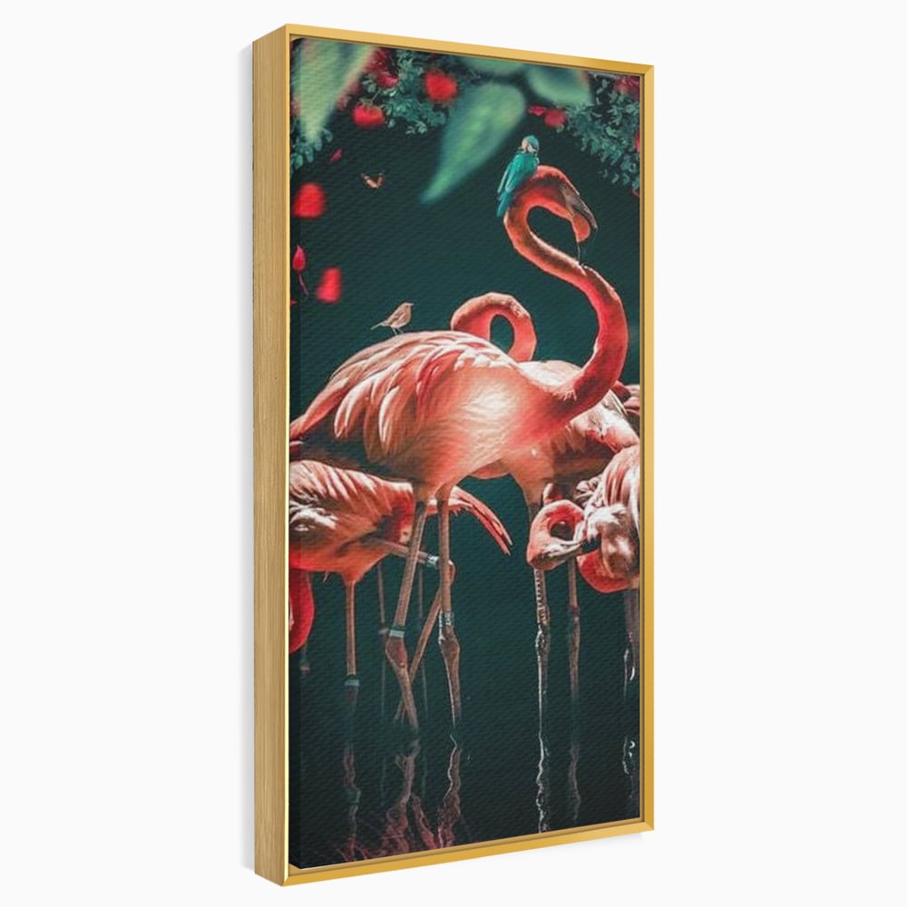 Tablou Canvas Premium, LuxCanva® M1040, Imparatia Flamingo, Pasari, Flamingo, Exotic, Roz, Mister, Eleganta, Grup, Petale, Flori, Gradina, Birou, Living, Camera Copil