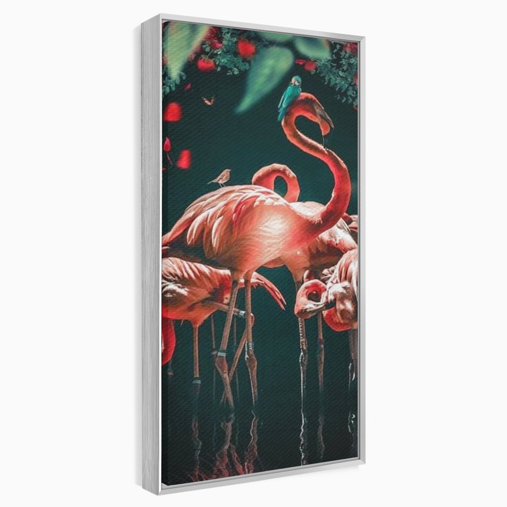 Tablou Canvas Premium, LuxCanva® M1040, Imparatia Flamingo, Pasari, Flamingo, Exotic, Roz, Mister, Eleganta, Grup, Petale, Flori, Gradina, Birou, Living, Camera Copil