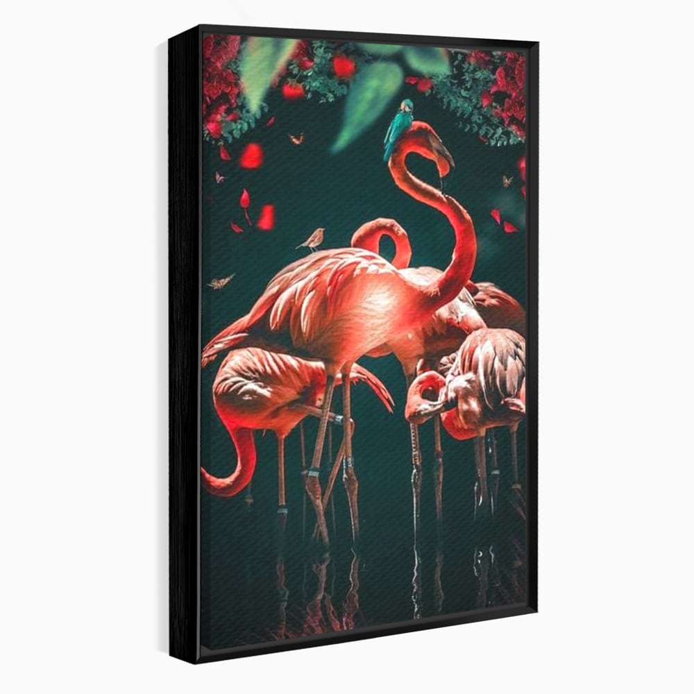 Tablou Canvas Premium, LuxCanva® M1040, Imparatia Flamingo, Pasari, Flamingo, Exotic, Roz, Mister, Eleganta, Grup, Petale, Flori, Gradina, Birou, Living, Camera Copil