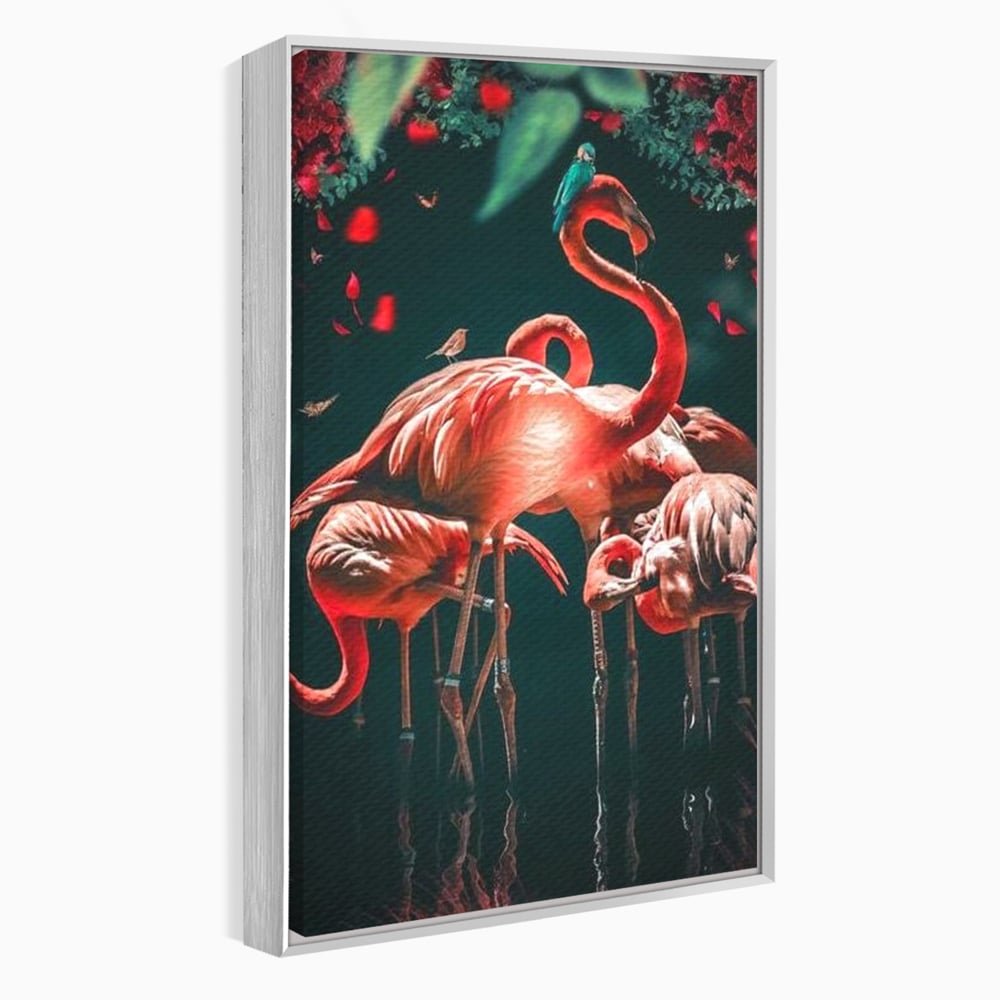 Tablou Canvas Premium, LuxCanva® M1040, Imparatia Flamingo, Pasari, Flamingo, Exotic, Roz, Mister, Eleganta, Grup, Petale, Flori, Gradina, Birou, Living, Camera Copil