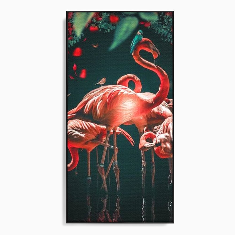 Tablou Canvas Premium, LuxCanva® M1040, Imparatia Flamingo, Pasari, Flamingo, Exotic, Roz, Mister, Eleganta, Grup, Petale, Flori, Gradina, Birou, Living, Camera Copil
