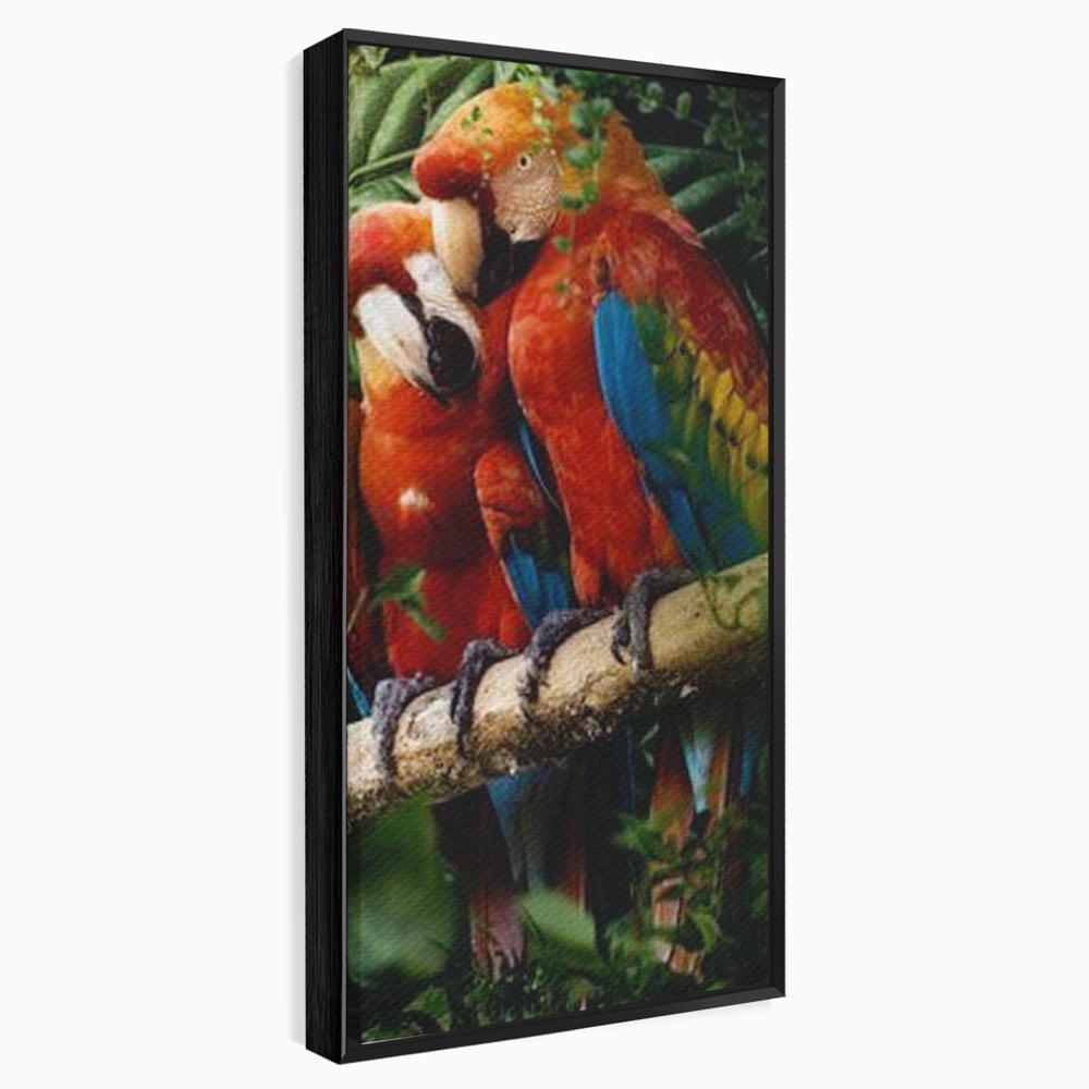 Leinwand Wandkunst Leinwand Wandkunst Premium, LuxCanva® M1041, Paradies Ecke, Papageien, Paar, Dschungel, Exoten, Zweig, Blätter, Amazonas, Vögel, Büro, Wohnen, Babyzimmer