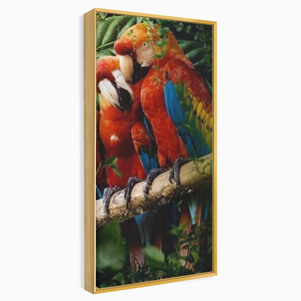 Leinwand Wandkunst Leinwand Wandkunst Premium, LuxCanva® M1041, Paradies Ecke, Papageien, Paar, Dschungel, Exoten, Zweig, Blätter, Amazonas, Vögel, Büro, Wohnen, Babyzimmer