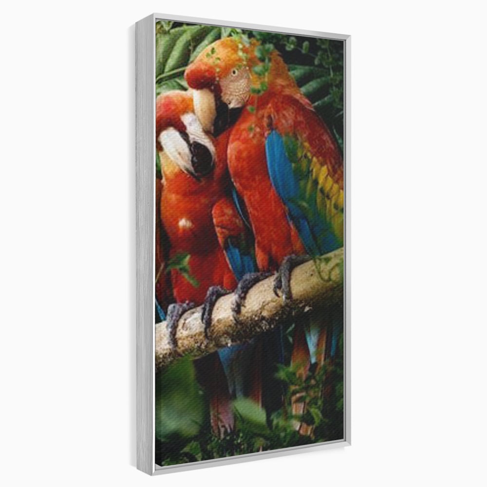 Leinwand Wandkunst Leinwand Wandkunst Premium, LuxCanva® M1041, Paradies Ecke, Papageien, Paar, Dschungel, Exoten, Zweig, Blätter, Amazonas, Vögel, Büro, Wohnen, Babyzimmer