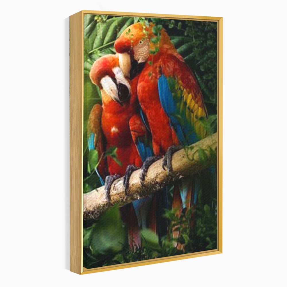 Leinwand Wandkunst Leinwand Wandkunst Premium, LuxCanva® M1041, Paradies Ecke, Papageien, Paar, Dschungel, Exoten, Zweig, Blätter, Amazonas, Vögel, Büro, Wohnen, Babyzimmer