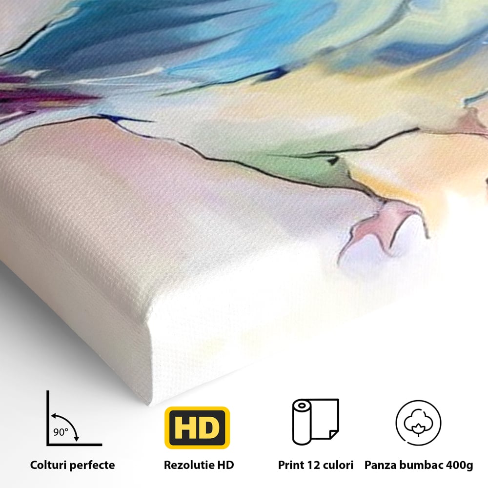 Tablou Canvas Premium, LuxCanva® M1042, Satin in Acuarela, Pasare, Pastel, Acuarela, Dragalas, Mic, Desen, Puritate, Inocenta, Delicat, Birou, Living, Camera Copil