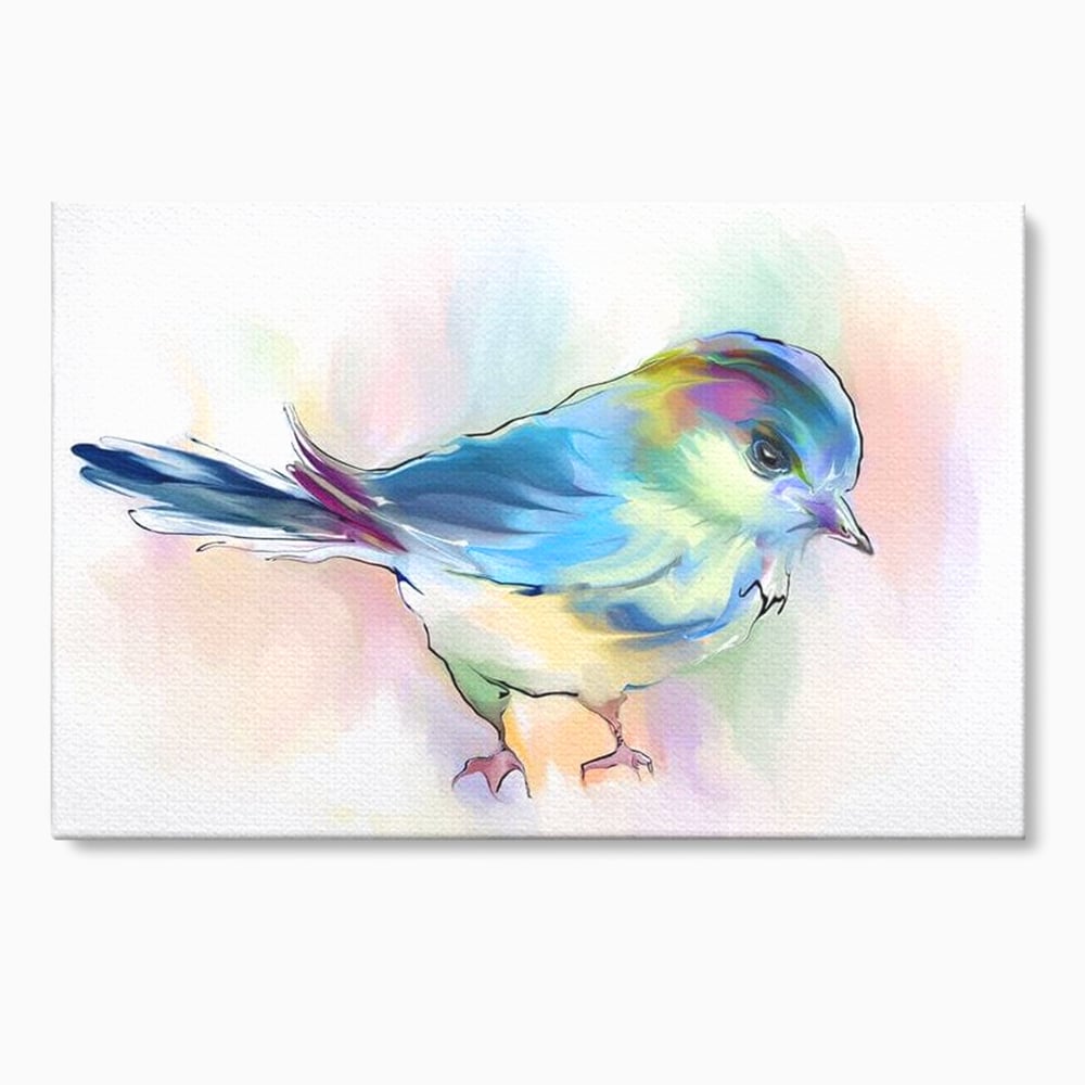 Tablou Canvas Premium, LuxCanva® M1042, Satin in Acuarela, Pasare, Pastel, Acuarela, Dragalas, Mic, Desen, Puritate, Inocenta, Delicat, Birou, Living, Camera Copil