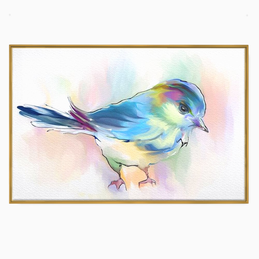 Tablou Canvas Premium, LuxCanva® M1042, Satin in Acuarela, Pasare, Pastel, Acuarela, Dragalas, Mic, Desen, Puritate, Inocenta, Delicat, Birou, Living, Camera Copil