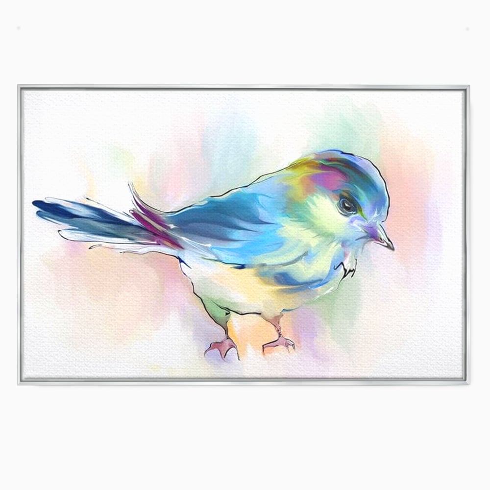 Tablou Canvas Premium, LuxCanva® M1042, Satin in Acuarela, Pasare, Pastel, Acuarela, Dragalas, Mic, Desen, Puritate, Inocenta, Delicat, Birou, Living, Camera Copil