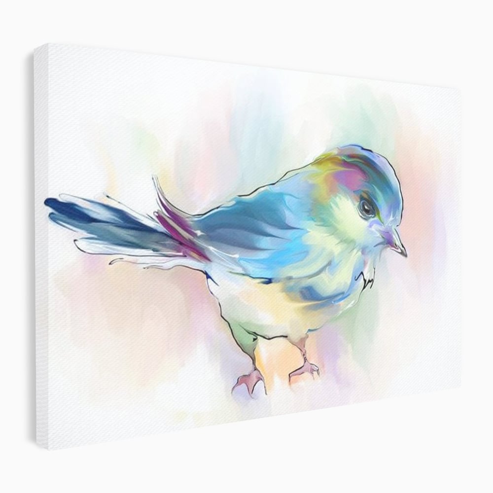 Tablou Canvas Premium, LuxCanva® M1042, Satin in Acuarela, Pasare, Pastel, Acuarela, Dragalas, Mic, Desen, Puritate, Inocenta, Delicat, Birou, Living, Camera Copil