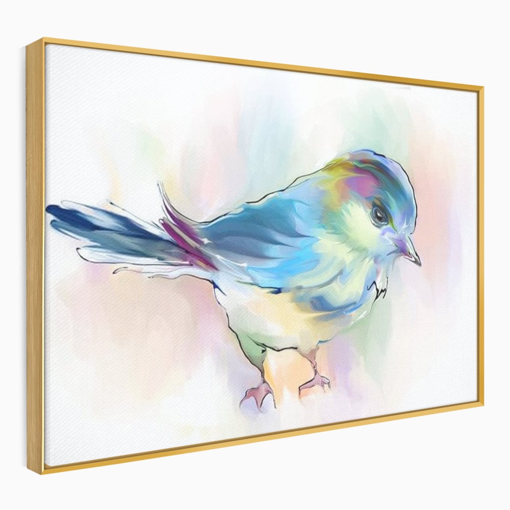 Tablou Canvas Premium, LuxCanva® M1042, Satin in Acuarela, Pasare, Pastel, Acuarela, Dragalas, Mic, Desen, Puritate, Inocenta, Delicat, Birou, Living, Camera Copil