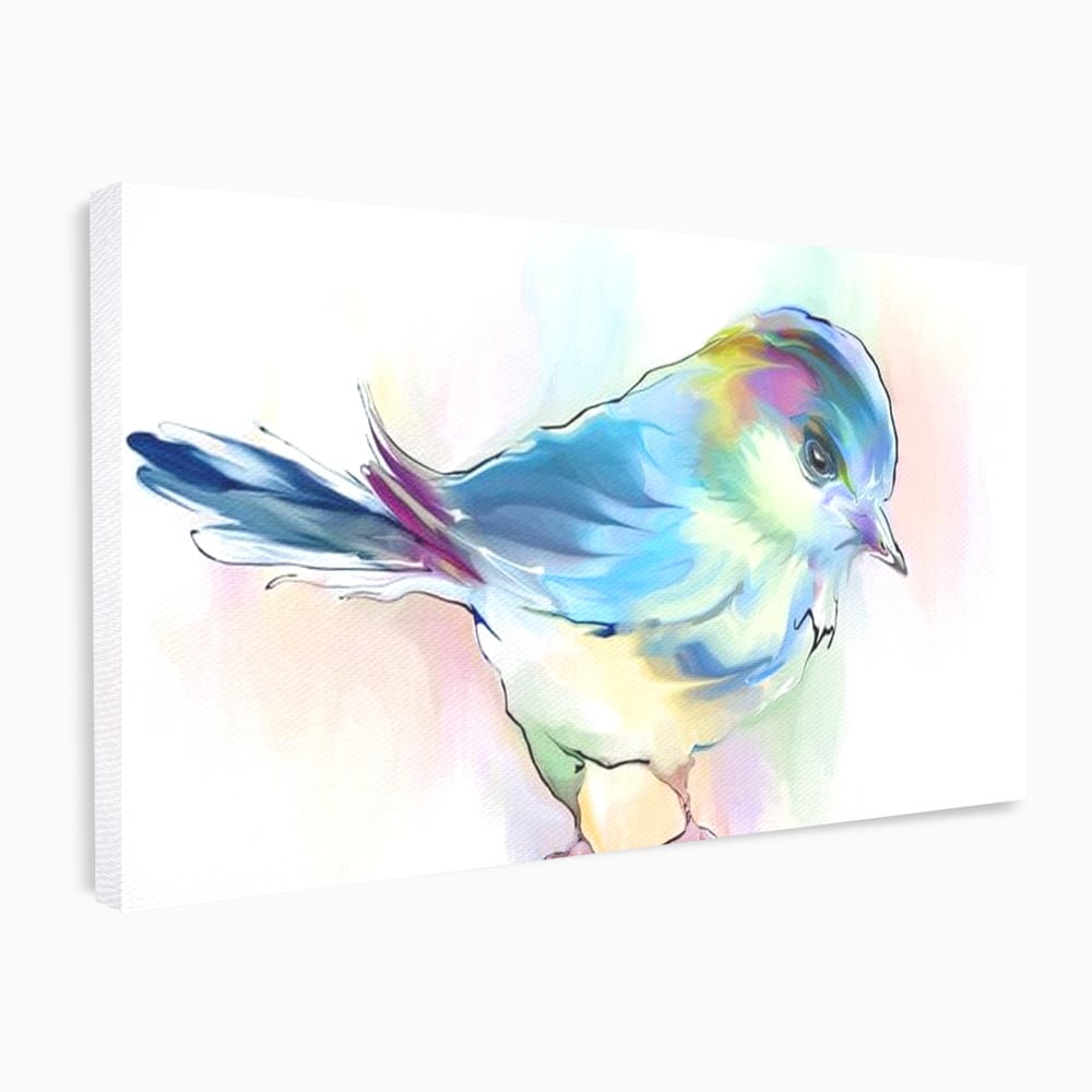 Tablou Canvas Premium, LuxCanva® M1042, Satin in Acuarela, Pasare, Pastel, Acuarela, Dragalas, Mic, Desen, Puritate, Inocenta, Delicat, Birou, Living, Camera Copil