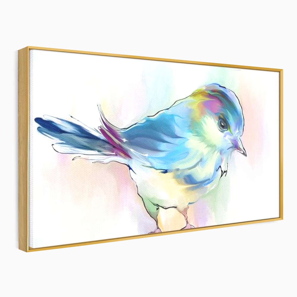 Tablou Canvas Premium, LuxCanva® M1042, Satin in Acuarela, Pasare, Pastel, Acuarela, Dragalas, Mic, Desen, Puritate, Inocenta, Delicat, Birou, Living, Camera Copil