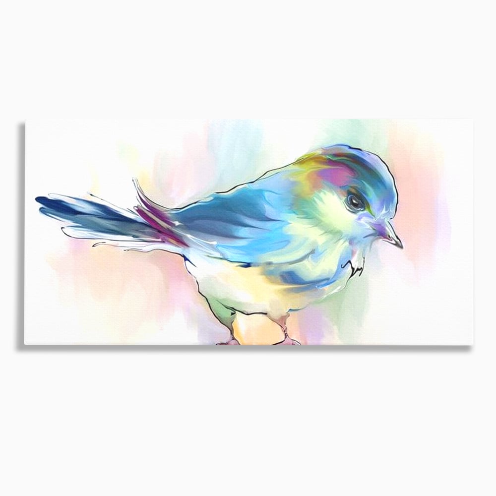 Tablou Canvas Premium, LuxCanva® M1042, Satin in Acuarela, Pasare, Pastel, Acuarela, Dragalas, Mic, Desen, Puritate, Inocenta, Delicat, Birou, Living, Camera Copil