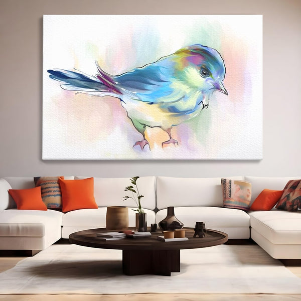 Tablou Canvas Premium, LuxCanva® M1042, Satin in Acuarela, Pasare, Pastel, Acuarela, Dragalas, Mic, Desen, Puritate, Inocenta, Delicat, Birou, Living, Camera Copil
