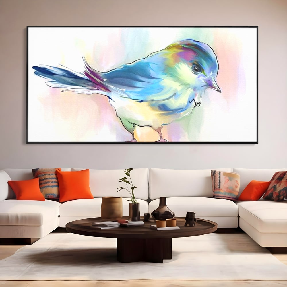 Tablou Canvas Premium, LuxCanva® M1042, Satin in Acuarela, Pasare, Pastel, Acuarela, Dragalas, Mic, Desen, Puritate, Inocenta, Delicat, Birou, Living, Camera Copil