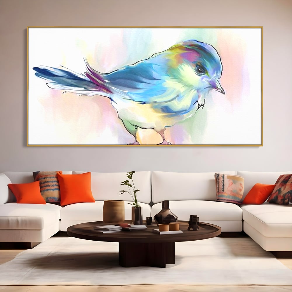 Tablou Canvas Premium, LuxCanva® M1042, Satin in Acuarela, Pasare, Pastel, Acuarela, Dragalas, Mic, Desen, Puritate, Inocenta, Delicat, Birou, Living, Camera Copil