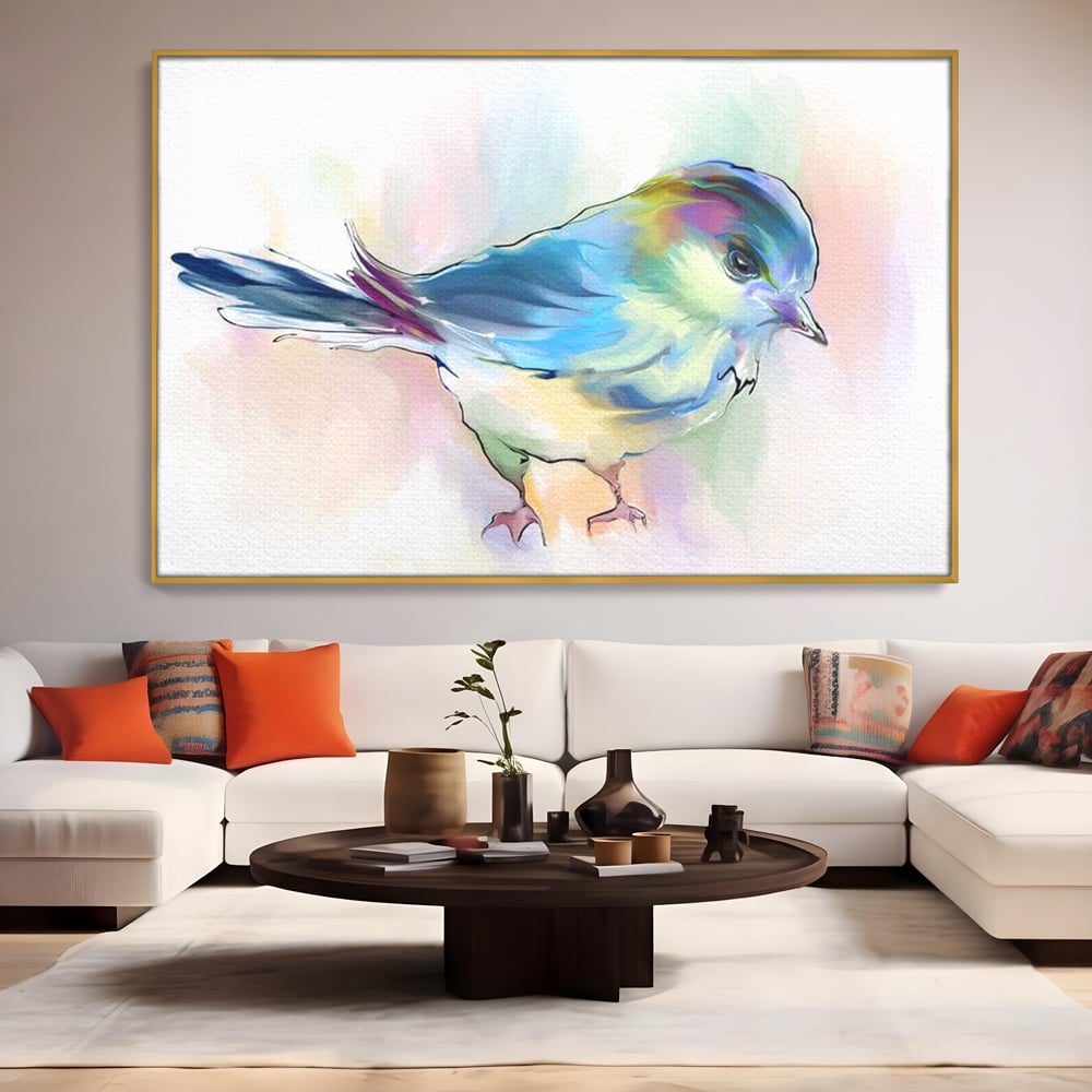 Tablou Canvas Premium, LuxCanva® M1042, Satin in Acuarela, Pasare, Pastel, Acuarela, Dragalas, Mic, Desen, Puritate, Inocenta, Delicat, Birou, Living, Camera Copil
