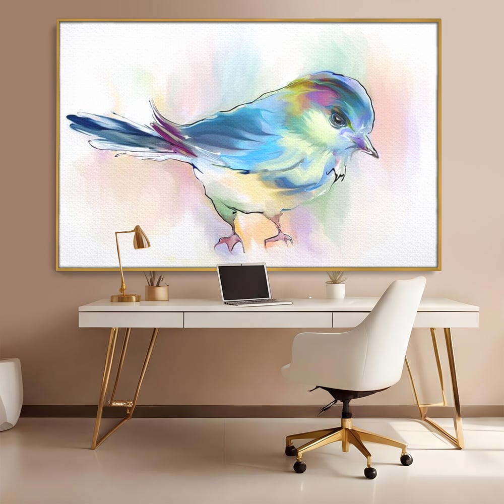 Tablou Canvas Premium, LuxCanva® M1042, Satin in Acuarela, Pasare, Pastel, Acuarela, Dragalas, Mic, Desen, Puritate, Inocenta, Delicat, Birou, Living, Camera Copil