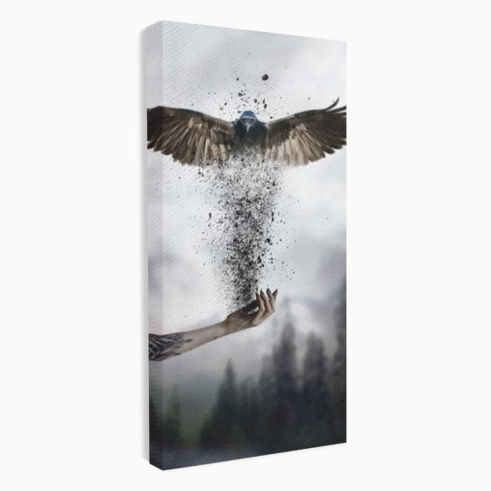 Tablou Canvas Premium, LuxCanva® M1044, Zbor din Cenusa, Zbor, Vultur, Pasare, Mana, Tatuaj, Cenusa, Aripi, Praf, Renastere, Magie, Birou, Living, Camera Copil