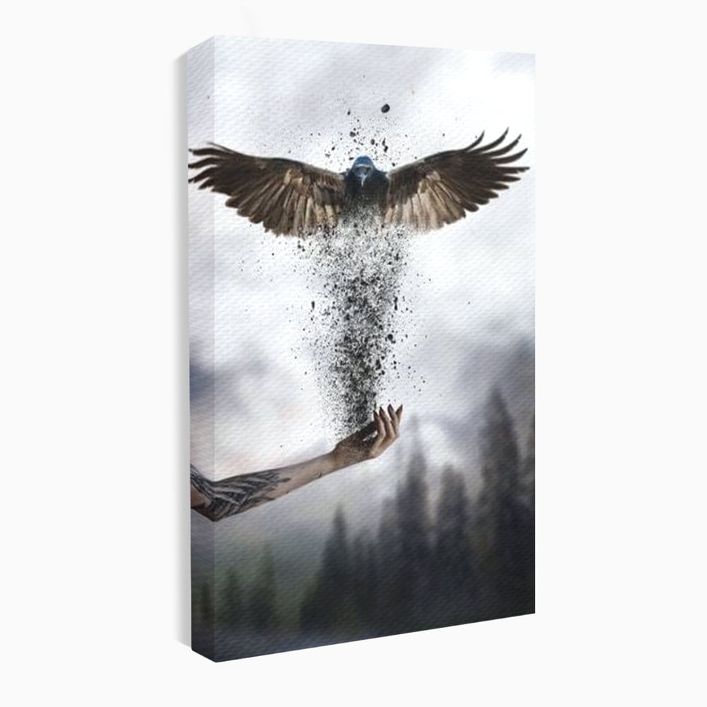 Tablou Canvas Premium, LuxCanva® M1044, Zbor din Cenusa, Zbor, Vultur, Pasare, Mana, Tatuaj, Cenusa, Aripi, Praf, Renastere, Magie, Birou, Living, Camera Copil