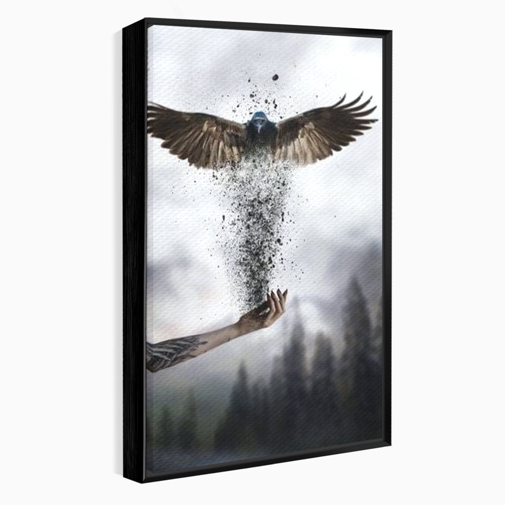 Tablou Canvas Premium, LuxCanva® M1044, Zbor din Cenusa, Zbor, Vultur, Pasare, Mana, Tatuaj, Cenusa, Aripi, Praf, Renastere, Magie, Birou, Living, Camera Copil