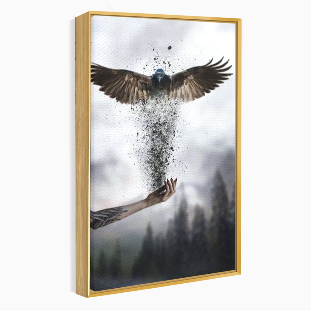 Tablou Canvas Premium, LuxCanva® M1044, Zbor din Cenusa, Zbor, Vultur, Pasare, Mana, Tatuaj, Cenusa, Aripi, Praf, Renastere, Magie, Birou, Living, Camera Copil