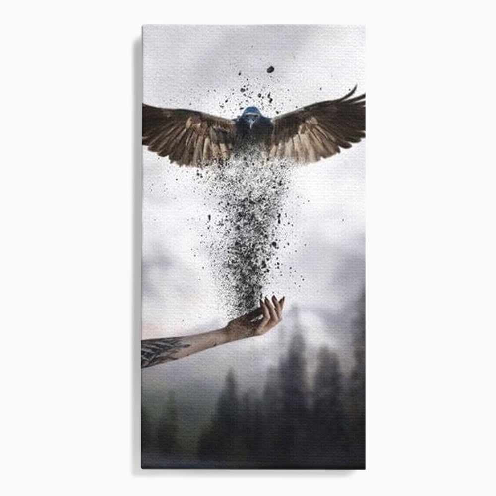 Tablou Canvas Premium, LuxCanva® M1044, Zbor din Cenusa, Zbor, Vultur, Pasare, Mana, Tatuaj, Cenusa, Aripi, Praf, Renastere, Magie, Birou, Living, Camera Copil